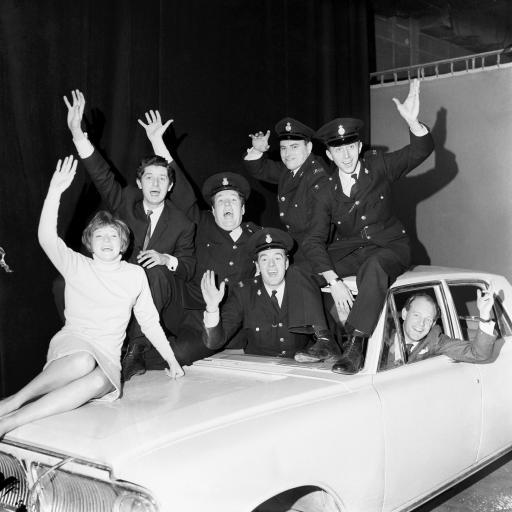 The ZCars cast with a dummy car used for live filming